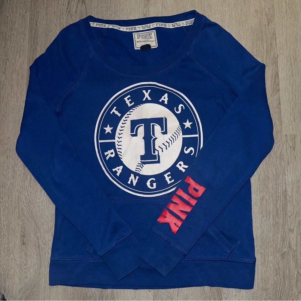 PINK Victoria's Secret Blue Sweatshirt with Texas Rangers Logo